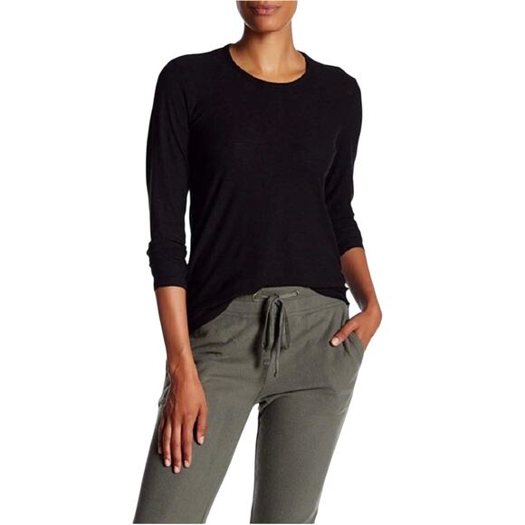 JAMES PERSE Slub Cotton Long Sleeve Crew Neck T-Shirt Top Size 3 Large Black - Picture 1 of 10